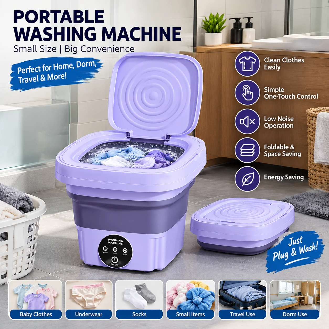 🧺 Foldable Mini Washing Machine!