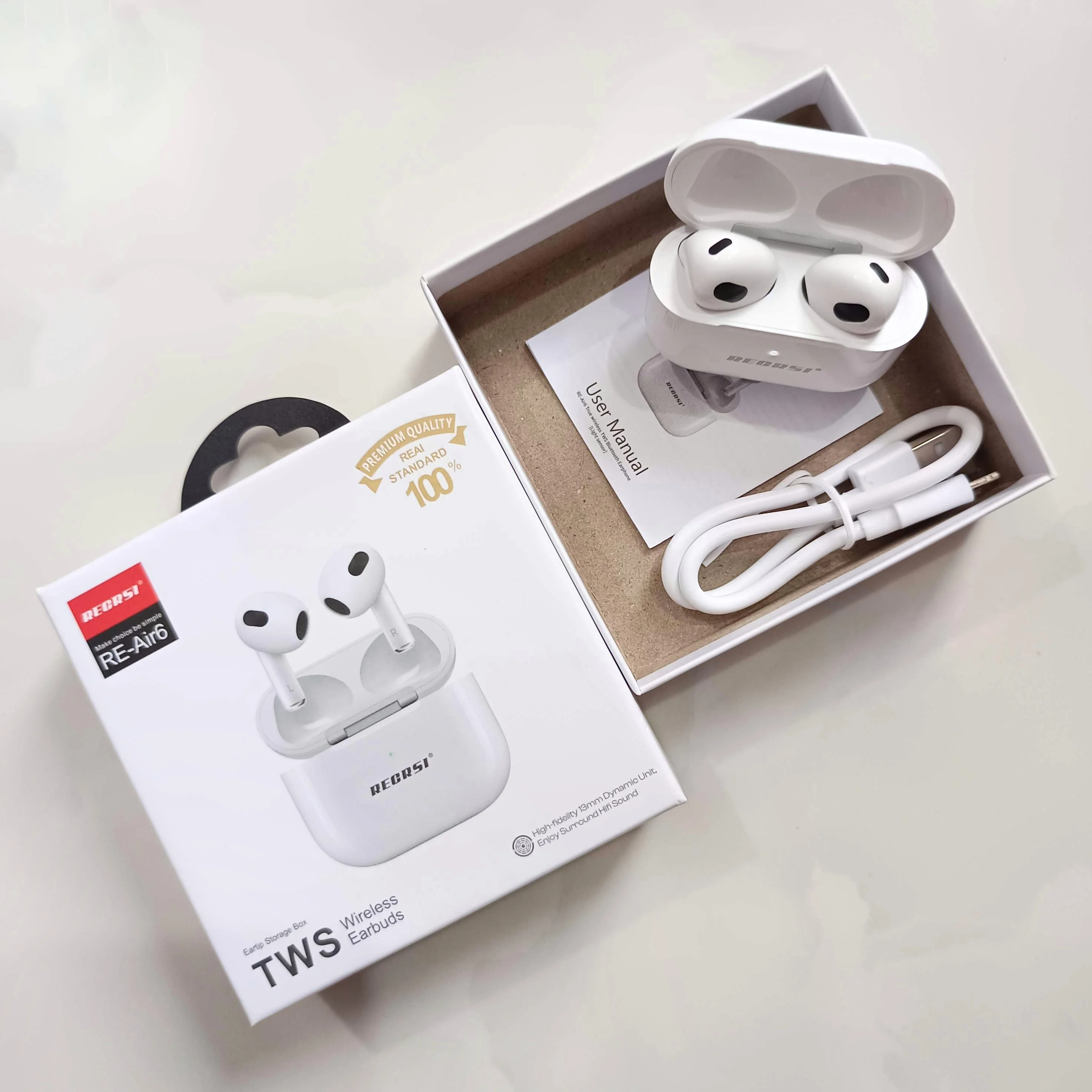 RECRSI RE-Air6 Bluetooth Wireless Earbuds - White