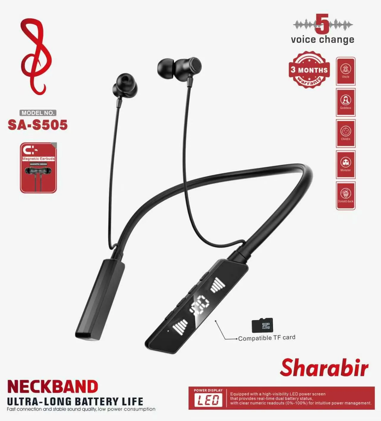 Sharabir Neckband SA-S505 || 300 Hours Backup